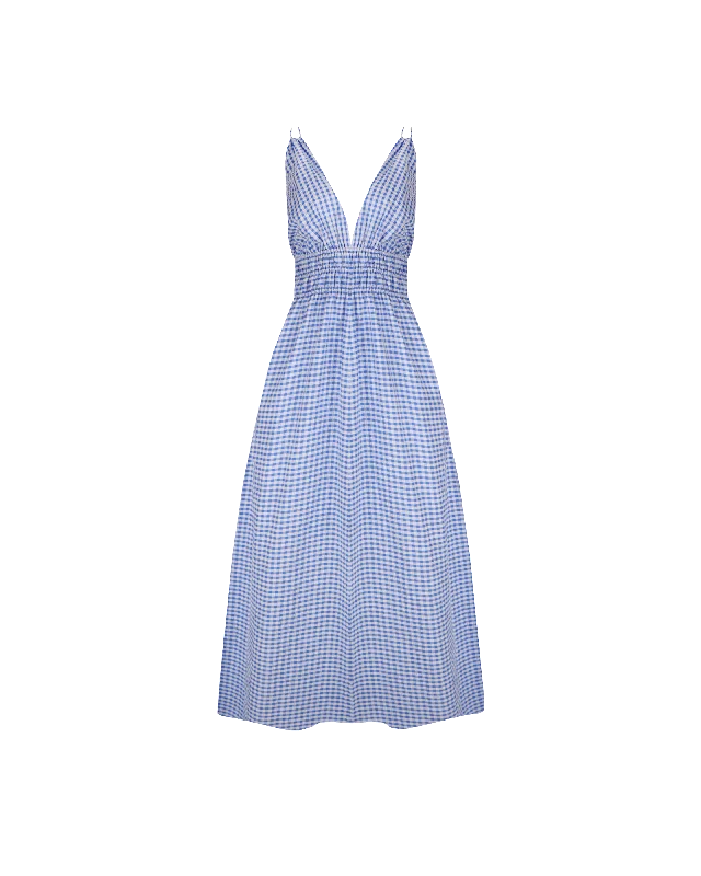 women's stretchy dressesHERO MAXI DRESS BLUE GINGHAM