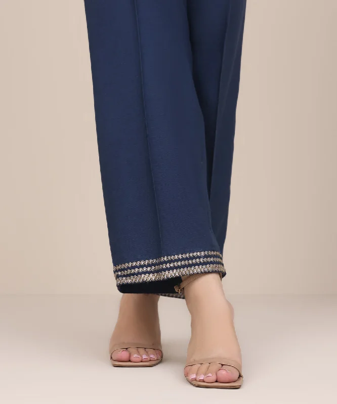 women's tops with unique designsEmbroidered Raw Silk Pants