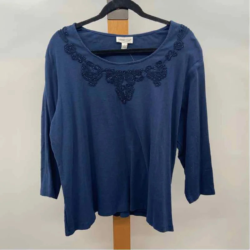 women's tops for those who want to invest in timeless piecesColdwater Creek Women's Size 2X Navy Beaded Long Sleeve Shirt