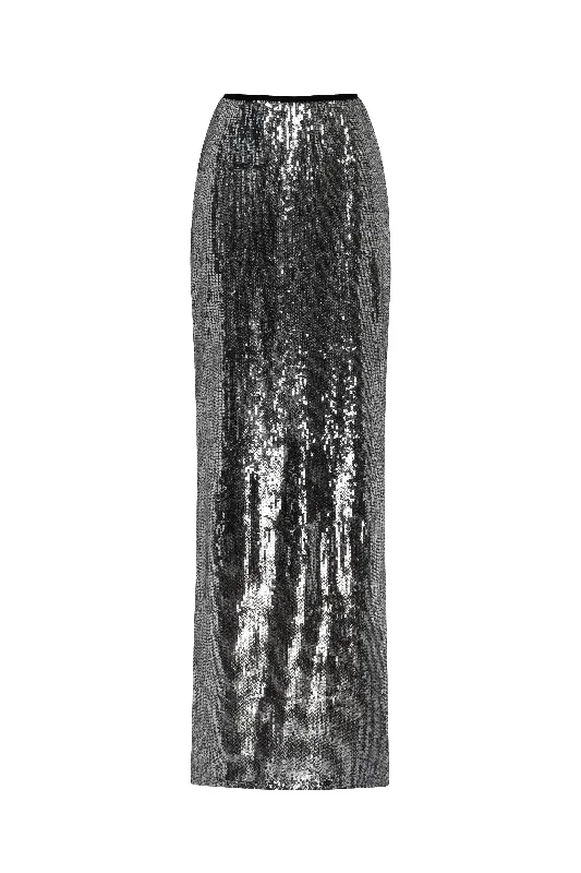 Casual Chic DressDramatic fitted sequined gray maxi skirt