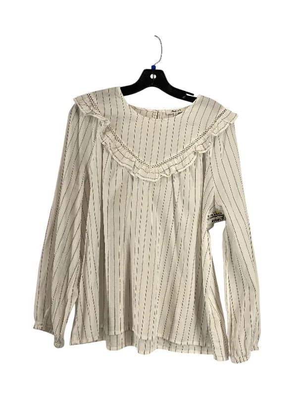 women's tops with embroidery detailsBlouse Long Sleeve By Madewell In Striped Pattern, Size: Xl