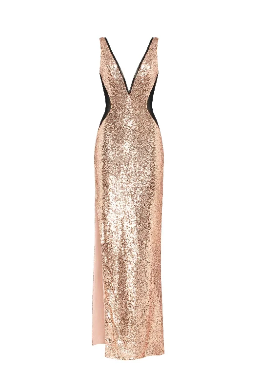 Metallic DressExtravaganza fully sequined gold maxi dress, Smoky Quartz