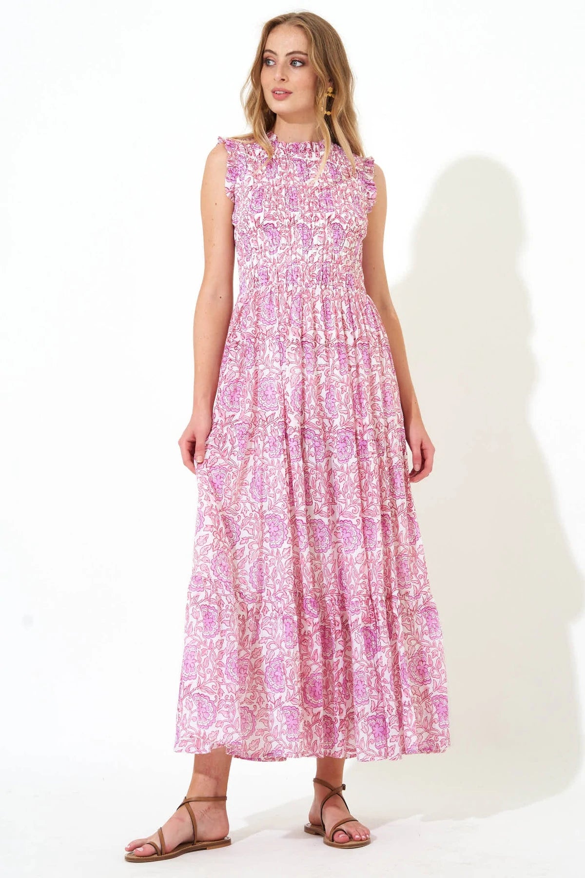 Elegant DressSleeveless Smocked Maxi - Malta Pink