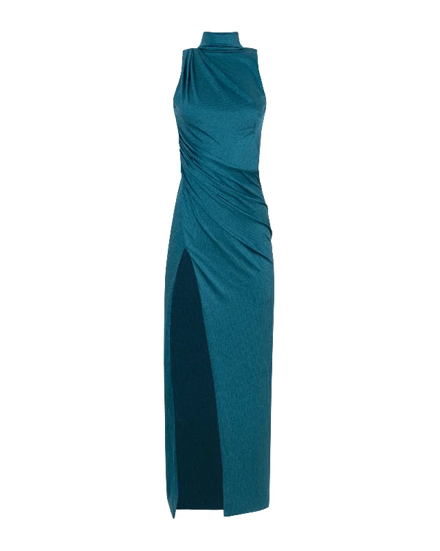 women's eco-friendly dressesAquamarine mock neck sleeveless maxi