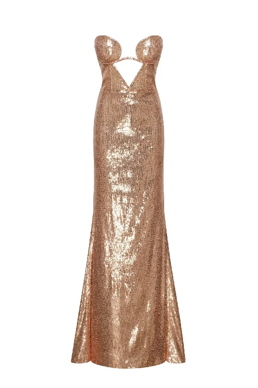 women's vintage dressesAstonishing  sequined lace maxi dress in gold