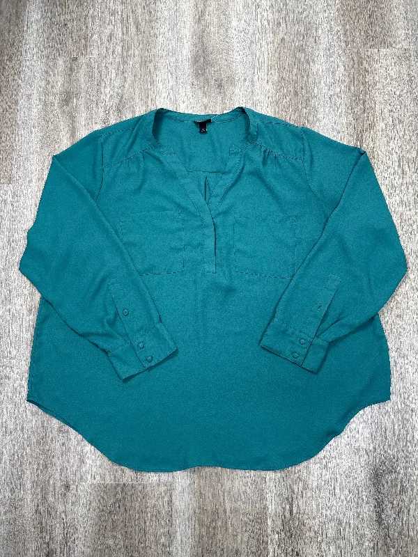 women's tops for those who want to elevate their everyday wear with chic and elegant piecesBlouse Long Sleeve By Torrid In Teal, Size: 2x