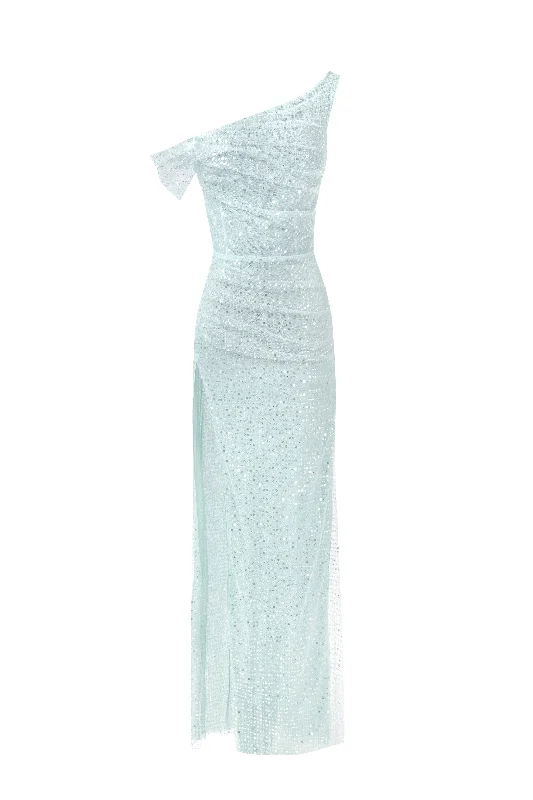 women's high-end dressesStriking sequined maxi dress in mint green