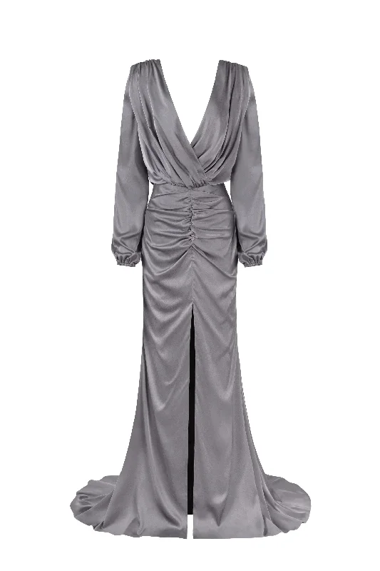 Wrap DressFancy silver silk maxi evening dress