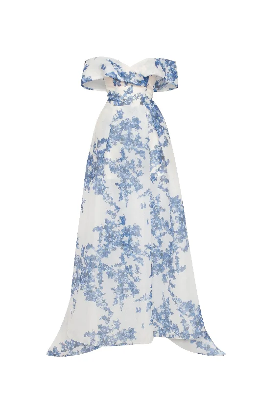 women's midi dressesCatchy off-the-shoulder blue hydrangea maxi dress, Garden of Eden