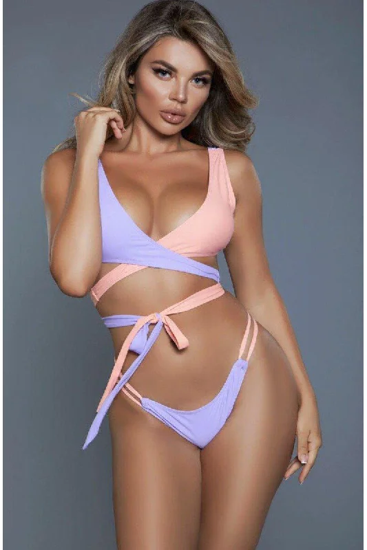 Sports Female SwimwearCriss Cross Strap Colorblock Bikini