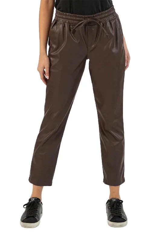 women's reversible pantsAlanna Drawstring Pleather Pant In Brown