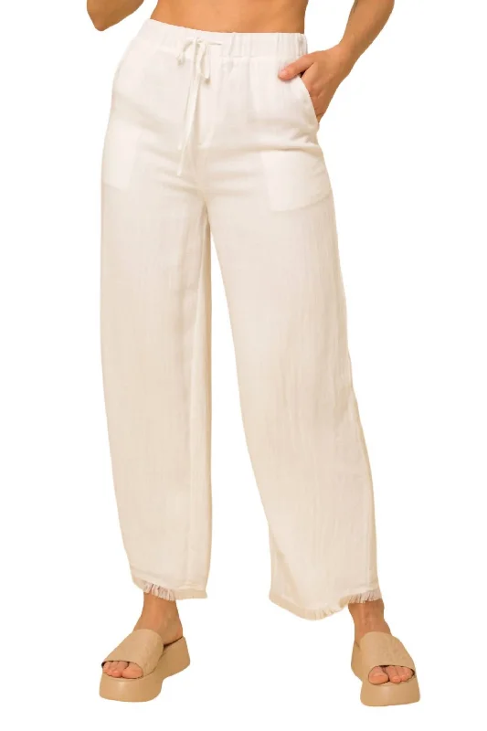 women's cashmere pantsFringe Hem Wide Leg Pant In White