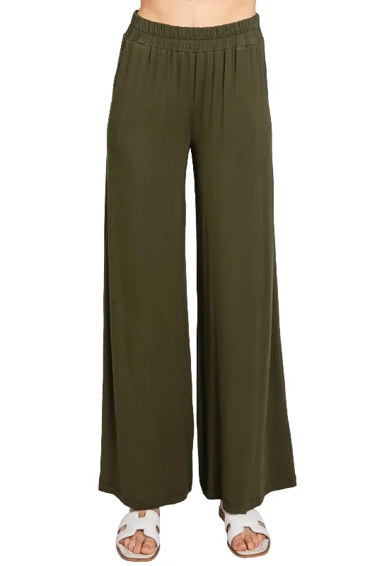 women's striped pantsLet's Lounge Wide Leg Pant In Deep Olive