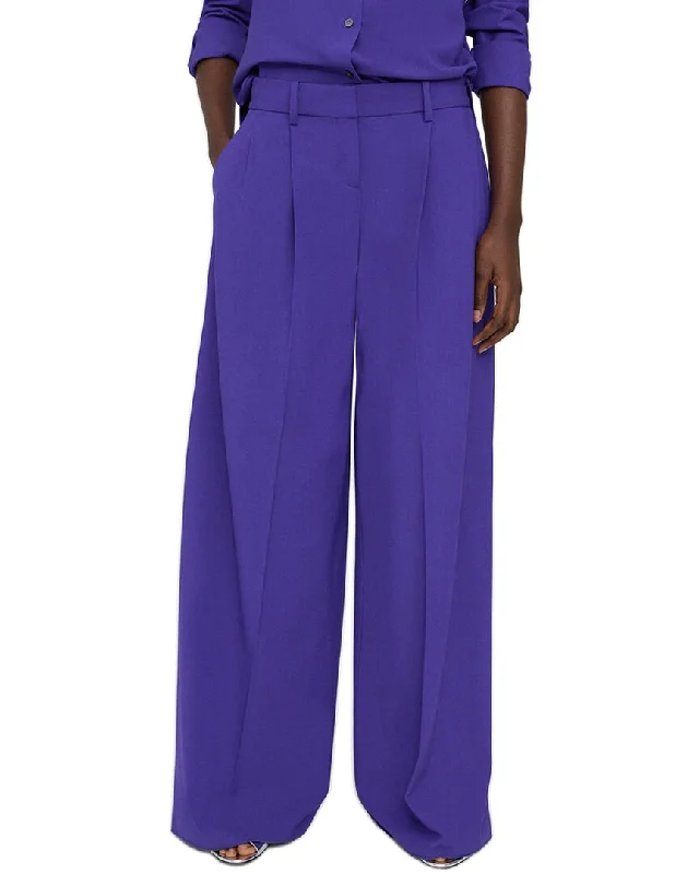 women's polyester pantsTheory Pleated Low-Rise Wool-Blend Pant