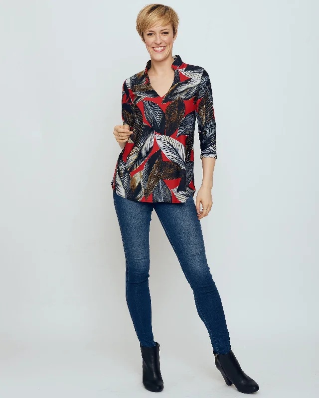 women's tops for those who want to make a fashion statementBatam Mandarin Top in Red A New Leaf