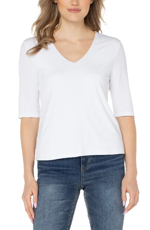 women's tops made from cottonPETITE DOUBLE LAYER V-NECK RIB KNIT TOP