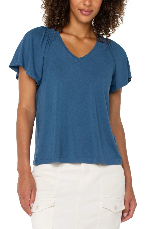 women's tops for those who seek both style and comfortFLUTTER SLEEVE KNIT TOP