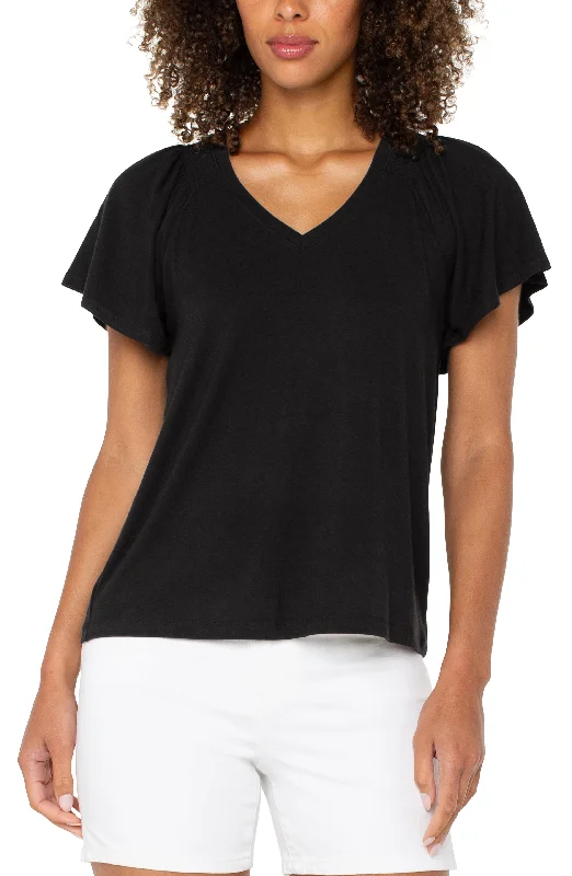 women's tops for those who value both quality and affordabilityFLUTTER SLEEVE KNIT TOP