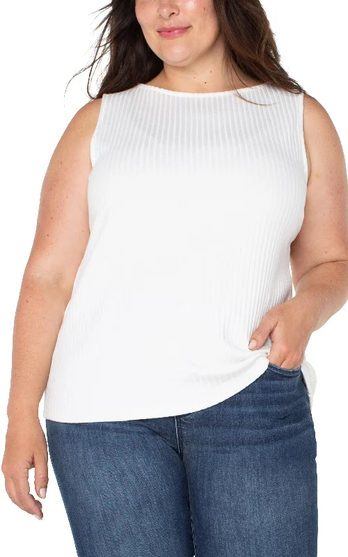 women's tops with built-in brasSLEEVELESS BOAT NECK RIB KNIT TOP