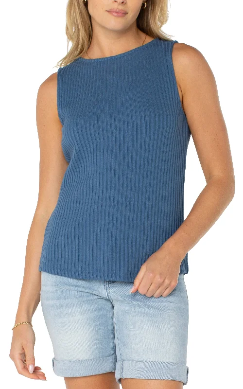 women's tops for glamorous eveningsSLEEVELESS BOAT NECK RIB KNIT TOP