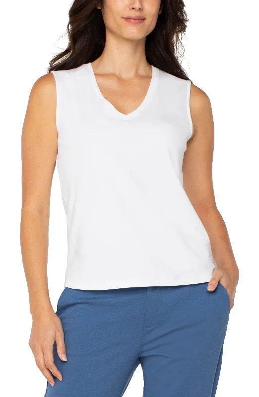 women's tops for those who love to shop for unique findsSLEEVELESS V NECK KNIT TOP