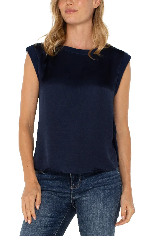 women's tops for minimalist aestheticsSLEEVELESS WOVEN KNIT TOP