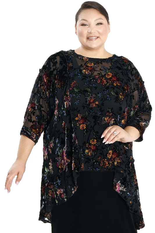 affordable women's topsSterling Black Sheer and Velvet Floral Whisper Top