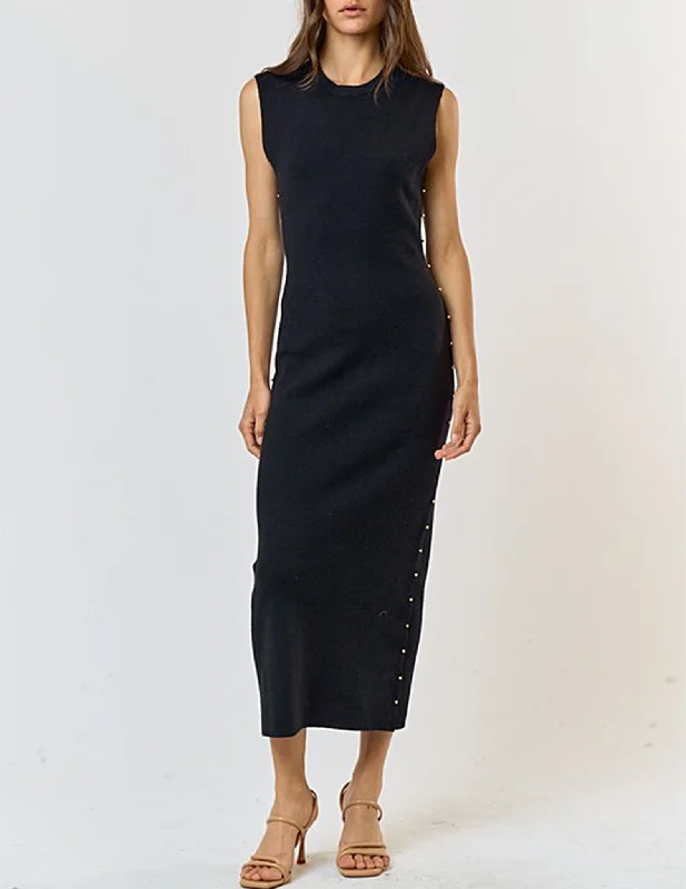 women's satin dressesCanyon Beaded Black Knit Dress