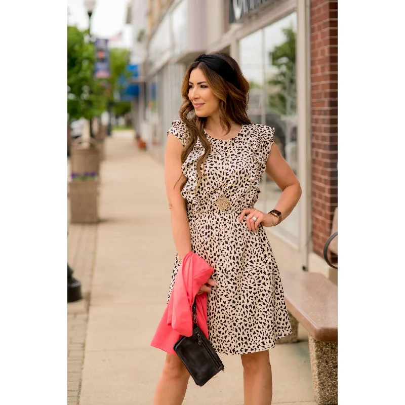 Striped DressChic & Classy Cheetah Ruffle Sleeve Dress