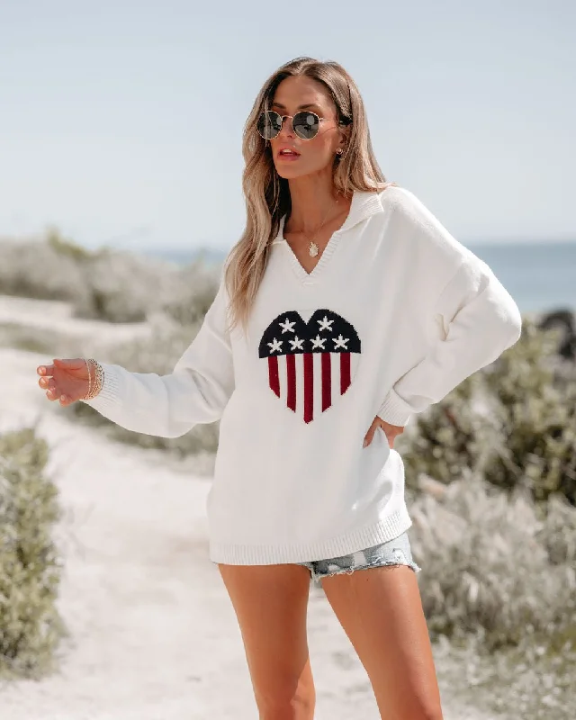 women's custom dressesIvory Heart Shaped American Flag Sweater - FINAL SALE