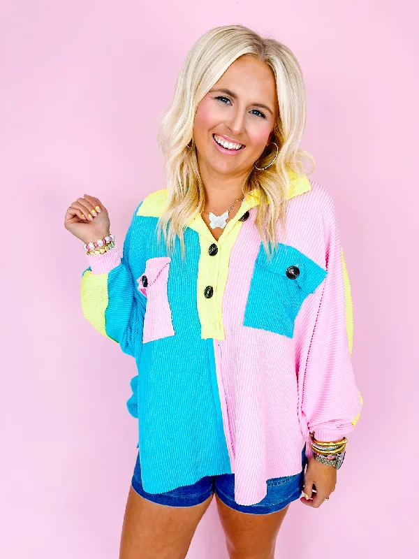 Cocktail DressKAMERON COLORBLOCK BUTTON UP TOP - BLUE/PINK