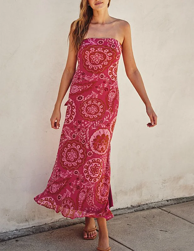 Short-Sleeve DressKamila Strapless Fuchsia Paisley Dress