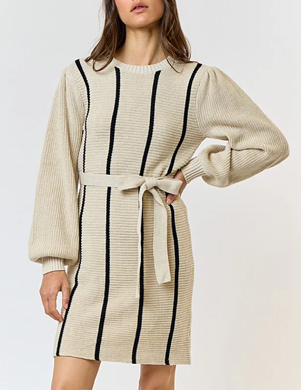 Sweetheart Neckline DressMona Striped Knit Sweater Dress