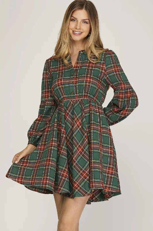 Asymmetric DressWinter Wishes Plaid Dress - Green