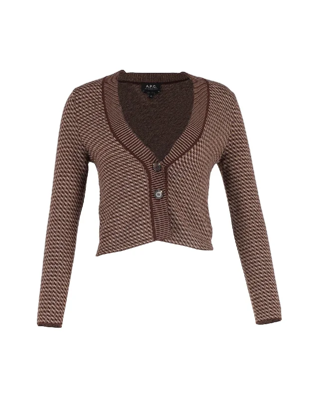 Plus-Size Quick-Dry Soft Knitted SweatersA.P.C. Annie Patterned Cardigan in Brown Wool