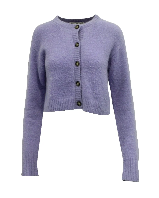 Fitted High-Quality Wool SweatersAcne Studios Cropped Cardigan in Light Purple Nylon