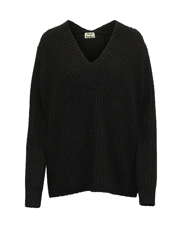 Chunky Designer Men's SweatersAcne Studios Keborah V-neck Sweater in Black Wool