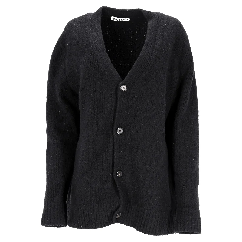 Plus-Size Flannel SweatersAcne Studios V-Neck Buttoned Cardigan in Black Wool