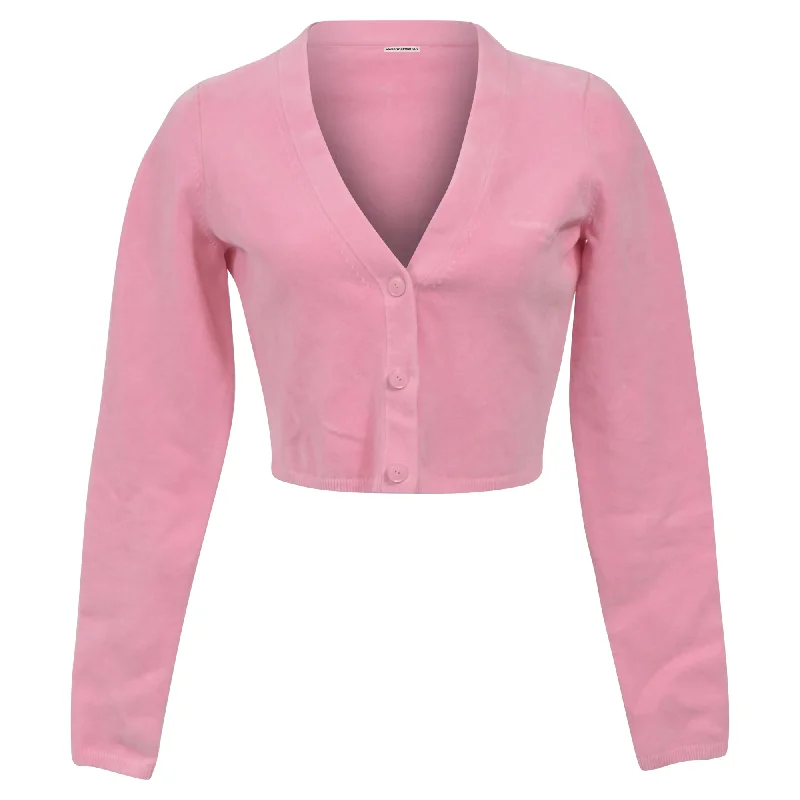 Luxurious Chunky SweatersAlexander Wang.T  Logo-Embossed Cropped Cardigan in Pink Merino Wool