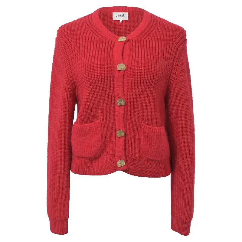 Children's SweatersBa&Sh Knitted Purrl Button-Front Cardigan in Red Wool