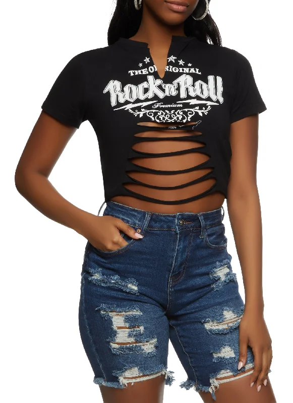 women's tops for smart casual looksLaser Cut Rock N Roll Graphic Tee