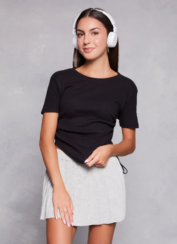 women's tops for those who want to elevate their everyday wear with chic and elegant piecesRibbed Knit Ruched Hanky Hem Tee