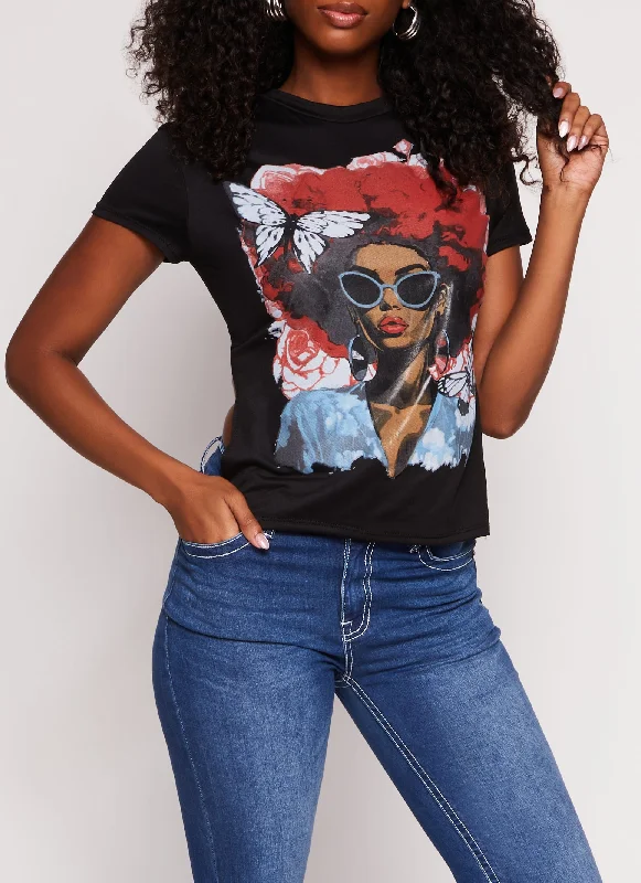 women's tops for cocktail partiesSide Slit Afro Graphic Tee