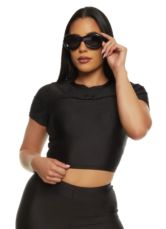 women's tops for those who want to show off their figure in a flattering waySpandex Buckle Detail Cropped Tee