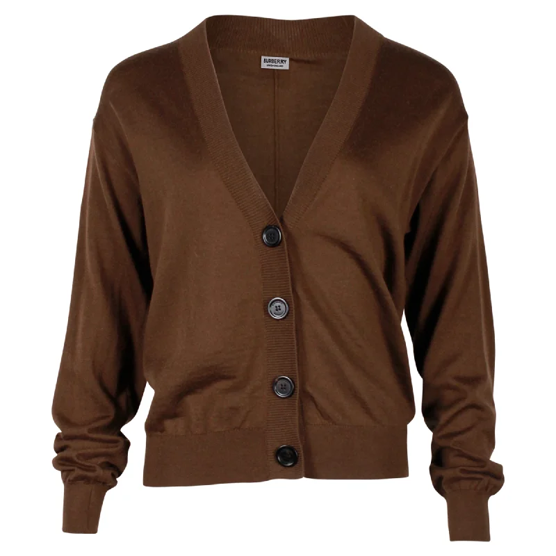 Discounted High-Quality Wool SweatersBurberry Elbow Patch Cardigan in Brown Merino Wool