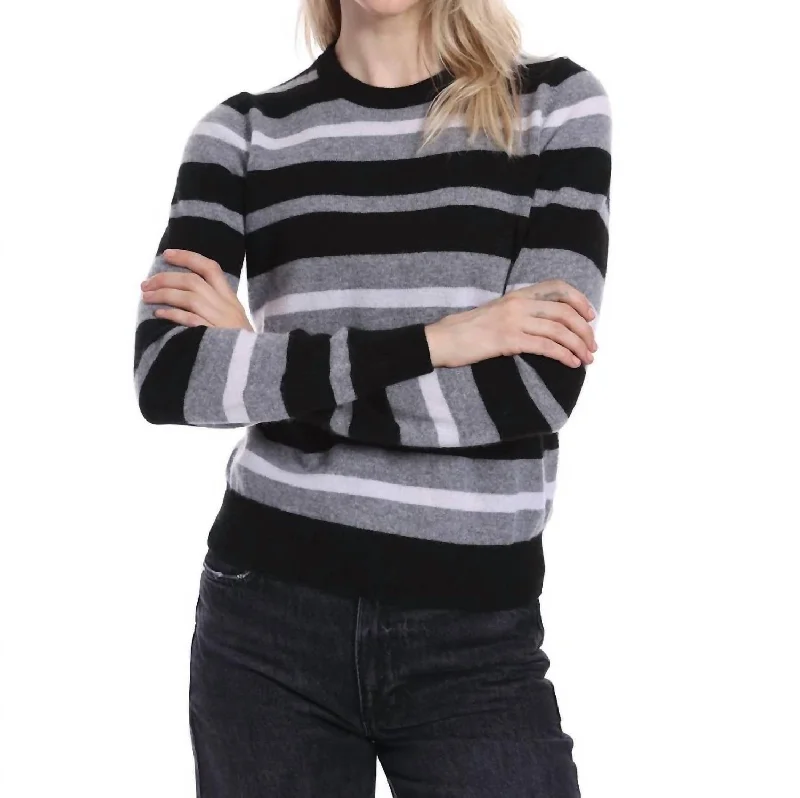 Turtle-Neck SweatersCashmere Striped Pullover Sweater In Black Combo