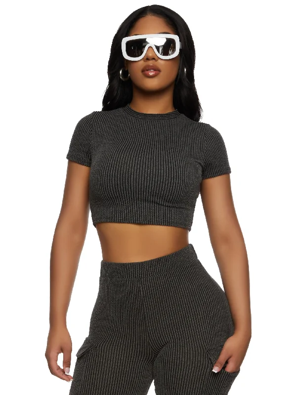 women's tops for black-tie affairsRib Knit Cropped Tee