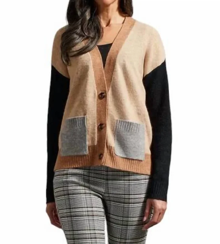 Embellished SweatersColorblock Cardigan In Nomad