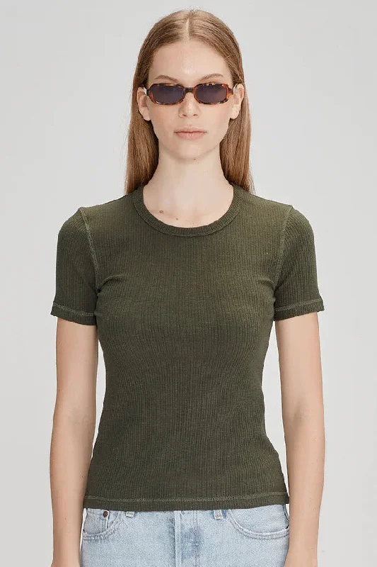 women's tops with lace-up frontsCommoners - Womens Base SS Ribbed Tee, Khaki