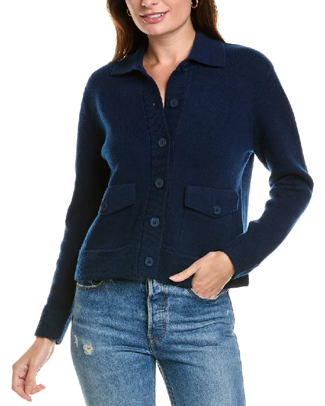 Custom Flannel-Lined SweatersForte Cashmere Double Knit Crop Rib Trim Wool & Cashmere-Blend Shacket